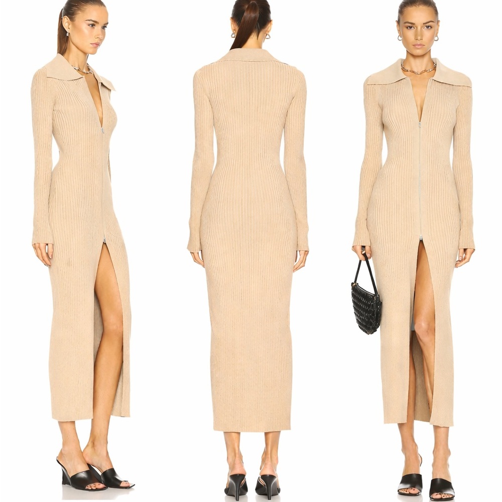 Nanushka ribbed-knit cotton zip-up dress